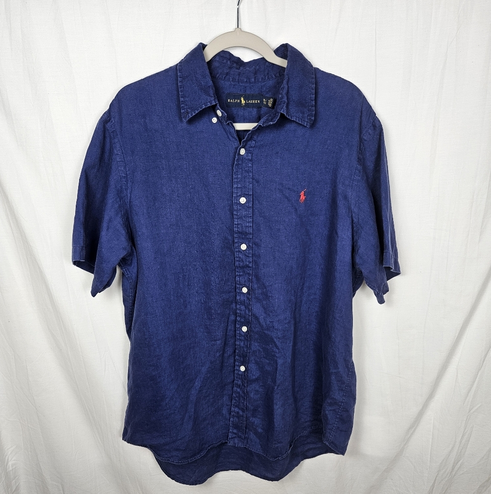 Ralph Lauren 100% Linen Short Sleeve Button Down – Men’s Size Xl – Blue